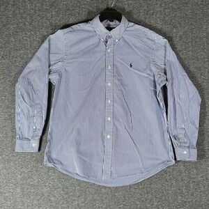 Ralph Lauren Custom Fit‎ Button Down Long Sleeve Blue Striped Shirt Men's XL